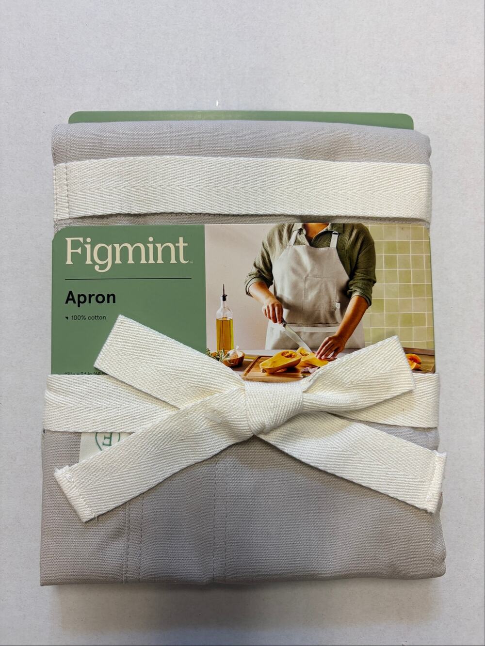 Figmint 100% Cotton Kitchen Apron Gray Cream Adjustable Cooking Apron